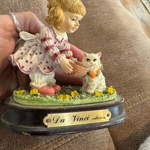 DaVinci Girl with Cat Figurine - Cream and Red
